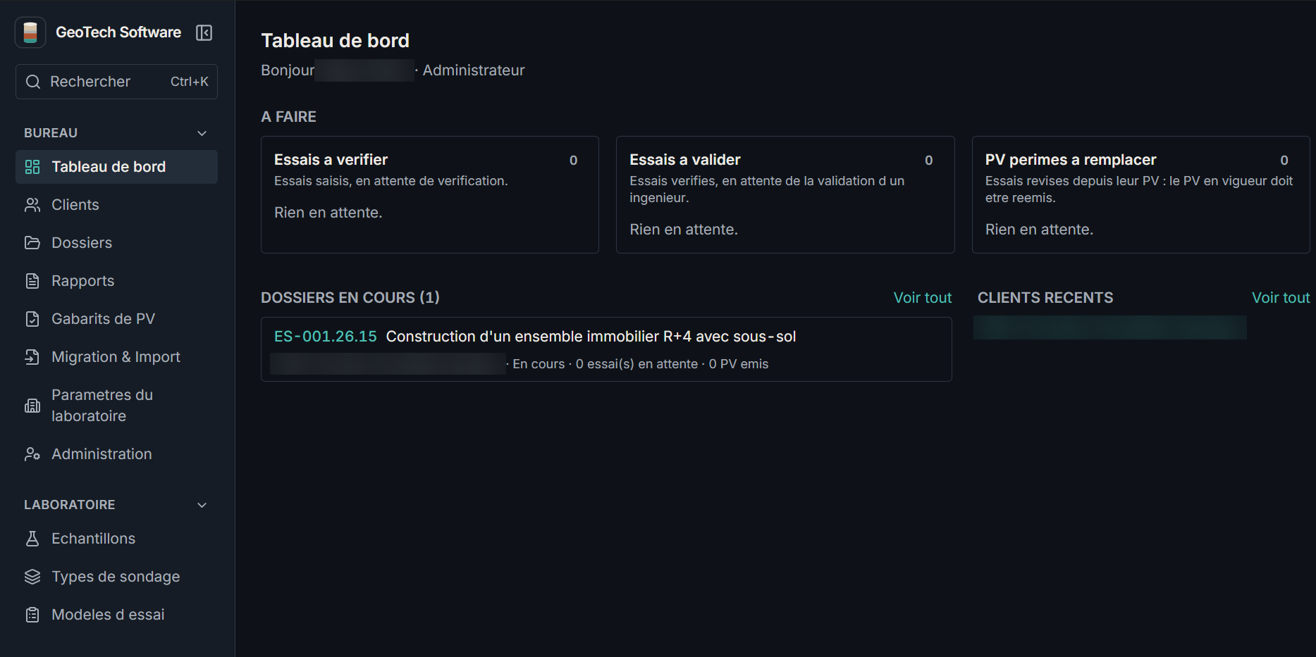 GeoTech Software — Tableau de bord