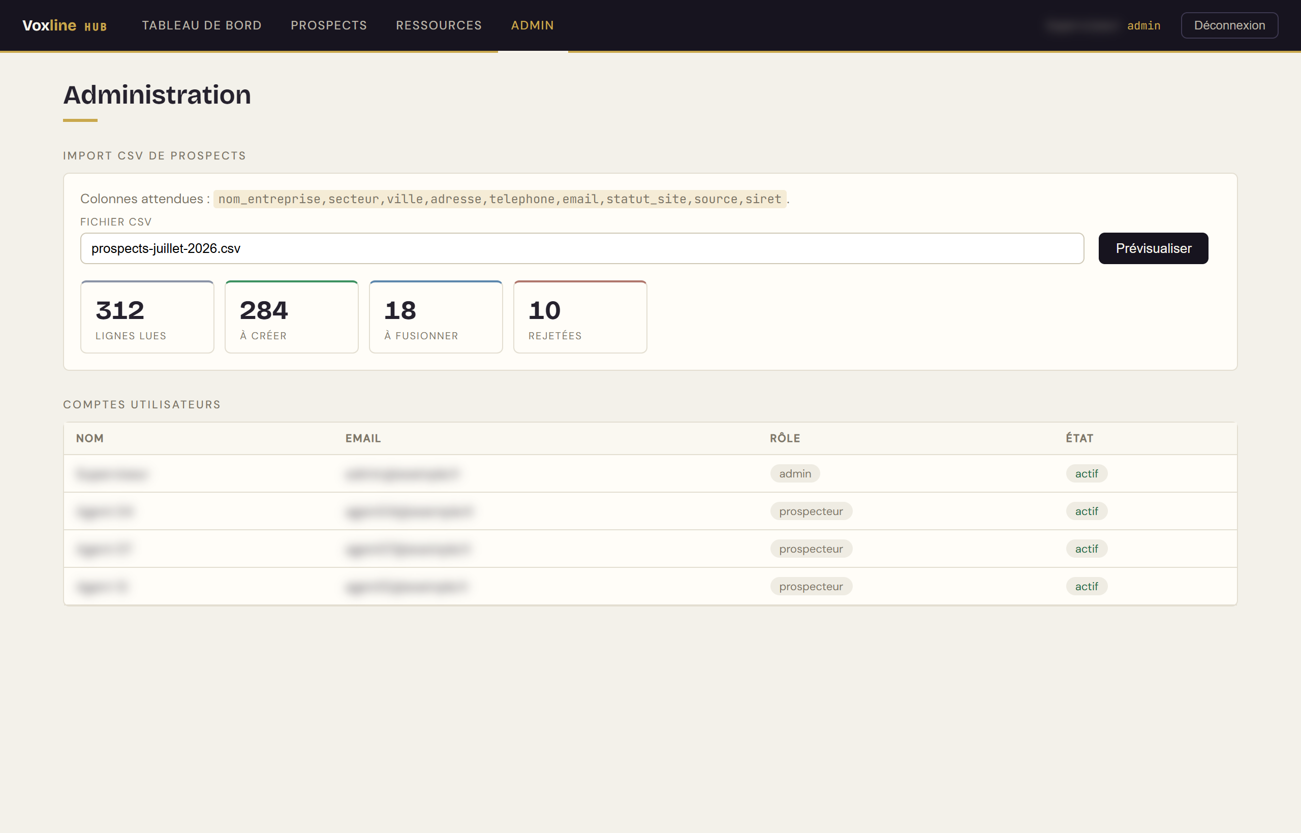 Import CSV & comptes